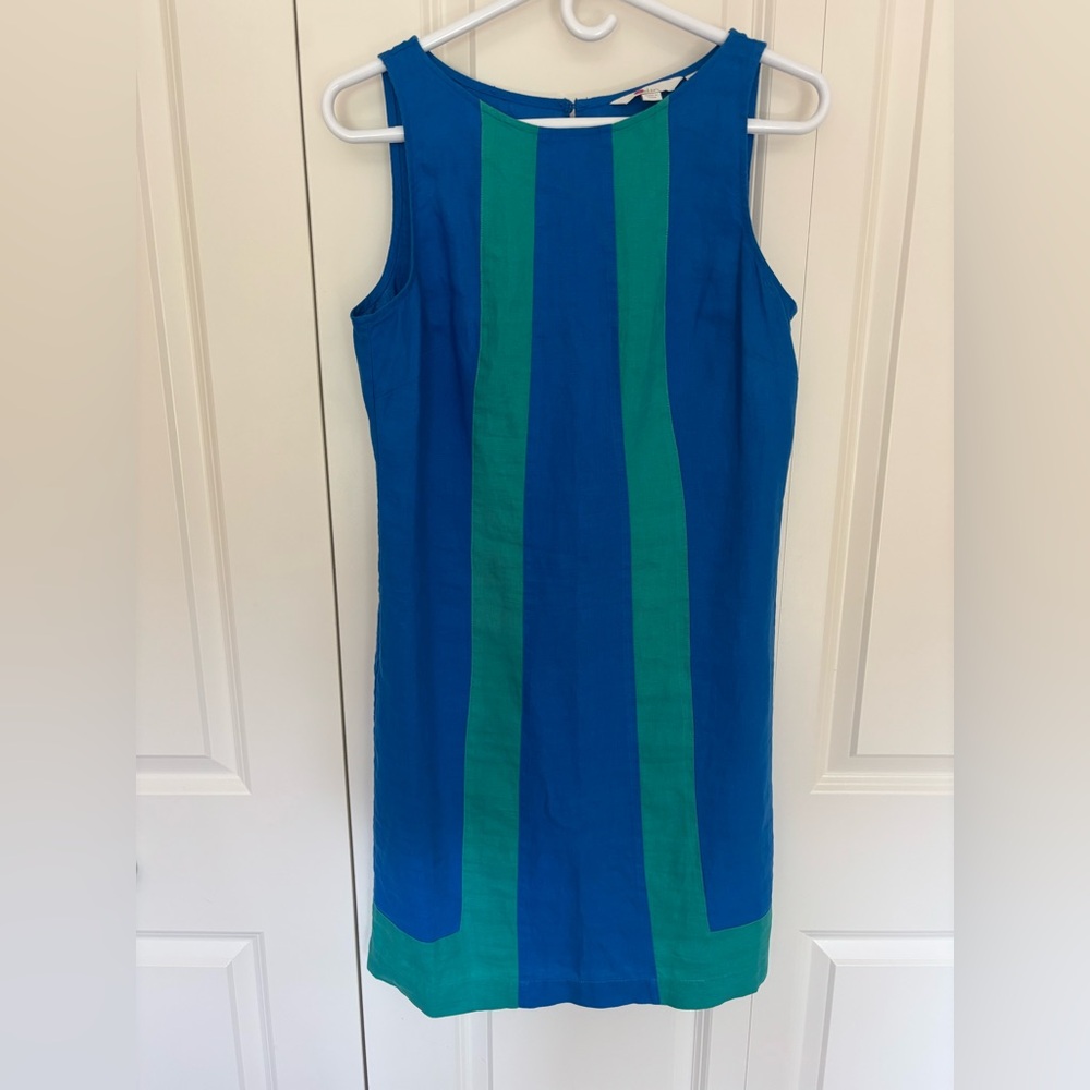 Boden Tilly Linen Color Block Sleeveless Dress blue/green size 4R.